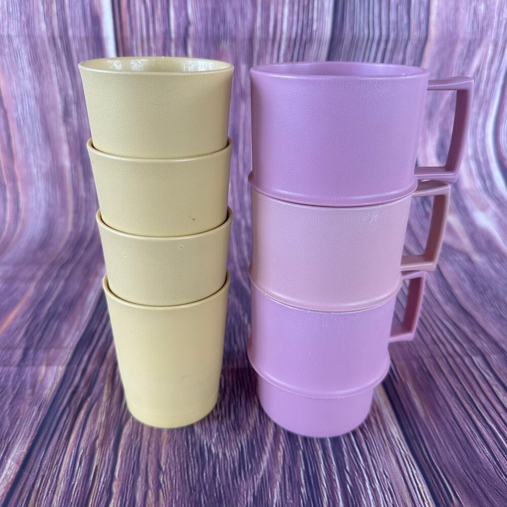 Vintage Tupperware Cups Lot (4) 6 oz Tumblers (3) 9 oz Stackable Mugs